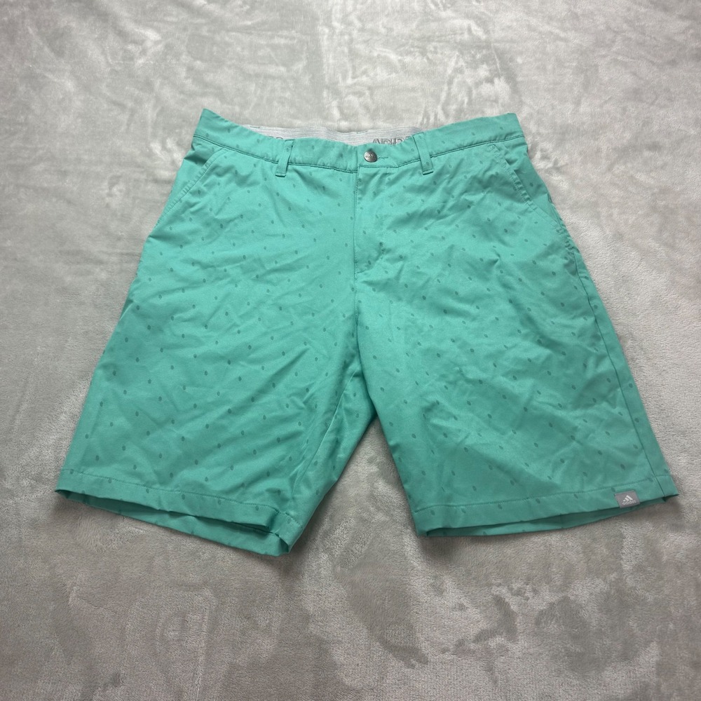Adidas Mens Golf Shorts Teal Mint Green All Over Print Size 32 Performance 9 in